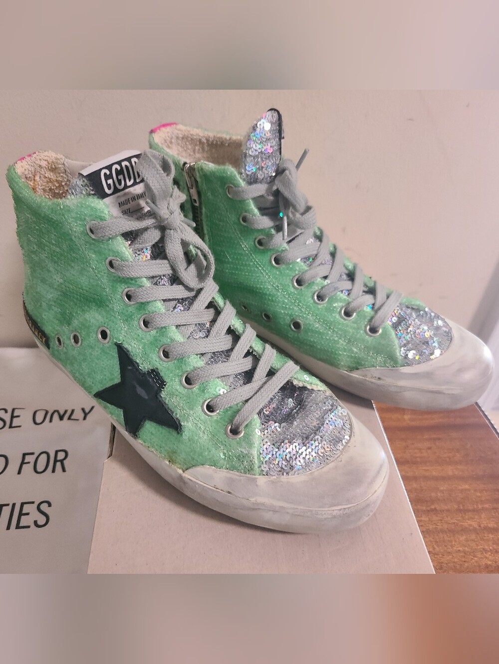 Golden Goose Francy Green Sequin Paillettes Sneakers Size 38